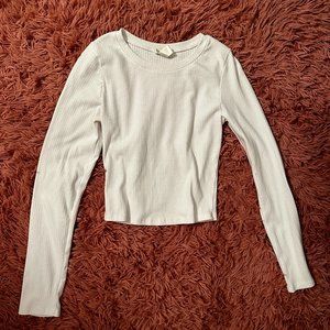 White Ribbed Long-Sleeve